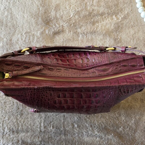 Brahmin Lauren Port Melbourne Oxblood Crocodile-Embossed Hobo Bag New - Picture 12 of 16